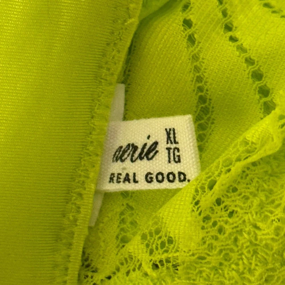 Aerie Floral Lace Wireless Bralette Neon Green‎ XL Boho Longline Bra